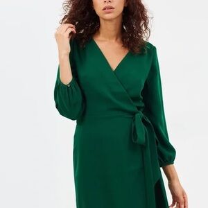 J. Crew Green Crepe Wrap Dress